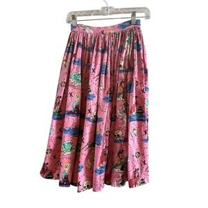 Pinup Couture Vintage Inspired Pink Woman's Size XS Swing Skirt Neverland Print